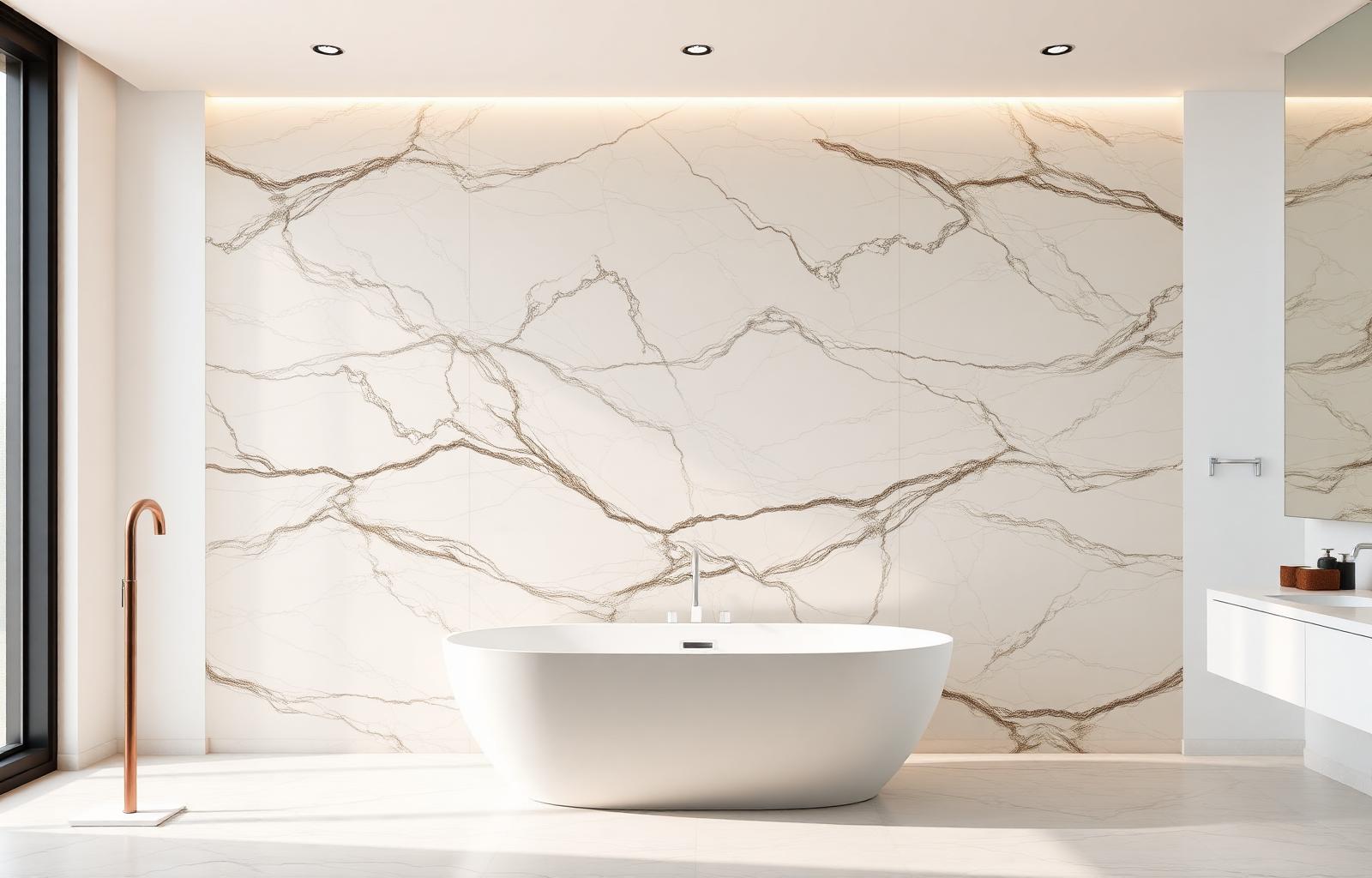 Marmer wandpaneel in moderne badkamer